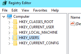 Regedit: Shows the "HKEY_USERS" hive selected